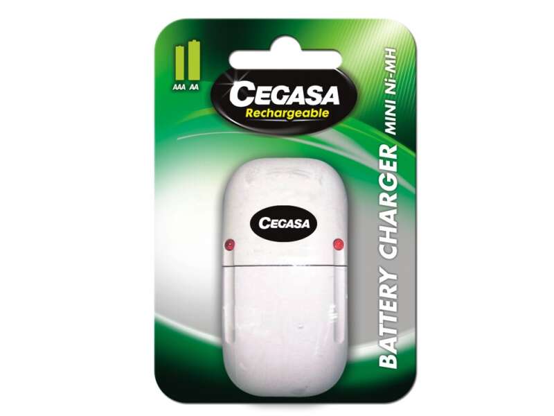 Cegasa Cargador Compacto de Pilas AA/AAA - Recargas Ilimitadas - Facil de Usar - Ideal para el Hogar - Color Blanco