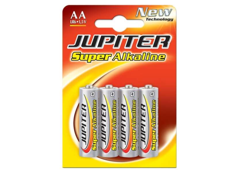 Jupiter Pack de 4 Pilas Alcalinas LR6 AA - Alta Tecnologia - Fiabilidad - Elevado Rendimiento - Maximas Prestaciones