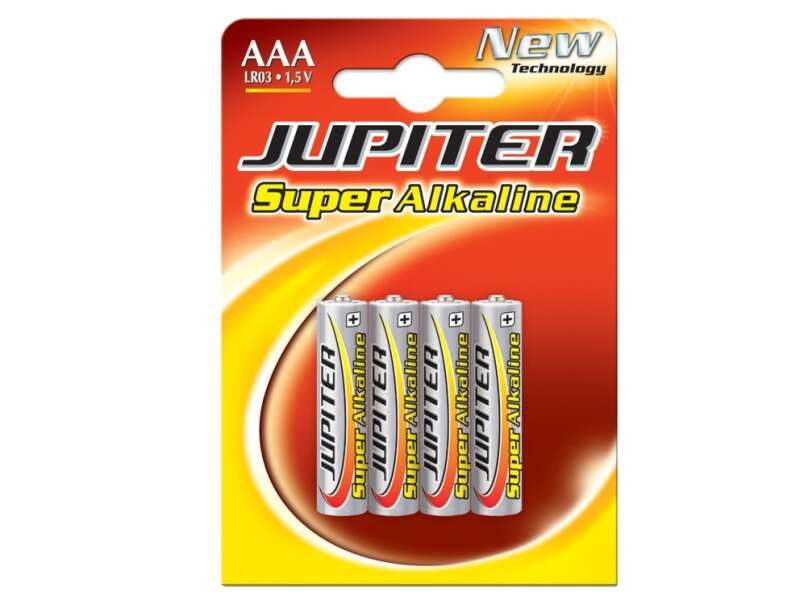 Jupiter Pack de 4 Pilas Alcalinas LR03 AAA - Alta Tecnologia - Fiabilidad - Elevado Rendimiento - Maximas Prestaciones