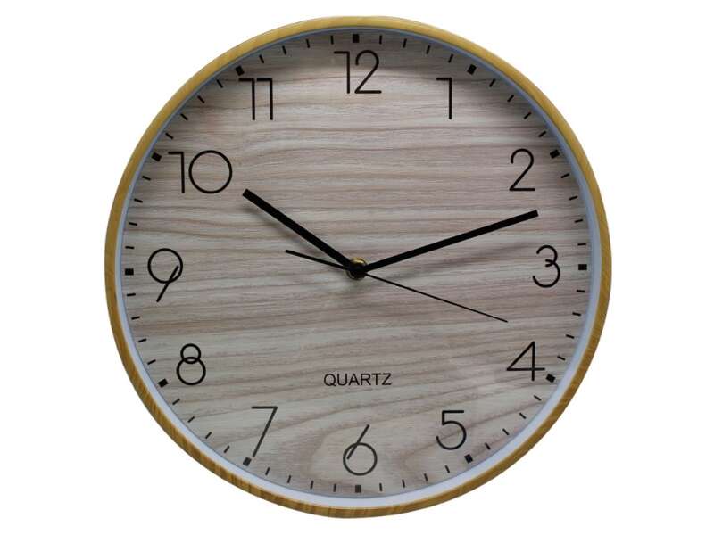 Bismark Reloj Oficina Marco Efecto Madera - Marco Plastico - Lente de Cristal - Manecillas de Aluminio - Esfera de PVC - Color M