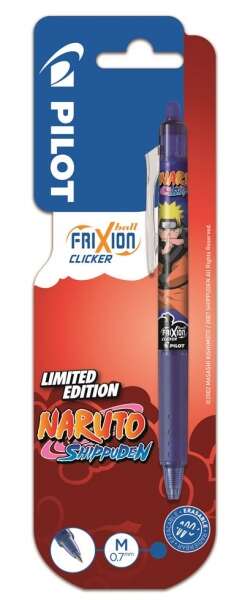 Pilot Frixion Clicker Naruto Shippuden Boligrafo de Gel Retractil Borrable - Punta de Bola 0.7mm - Trazo 0.4mm - Grip de Agarre - Color Azul