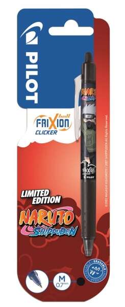 Pilot Frixion Clicker Naruto Shippuden Boligrafo de Gel Retractil Borrable - Punta de Bola 0.7mm - Trazo 0.4mm - Grip de Agarre - Color Negro