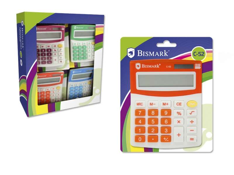 Bismark Calculadora C-52 Escolar de 8 Digitos - Funciones Basicas y Memoria - Alimentacion Solar y a Pilas - Colores Surtidos Aleatorios