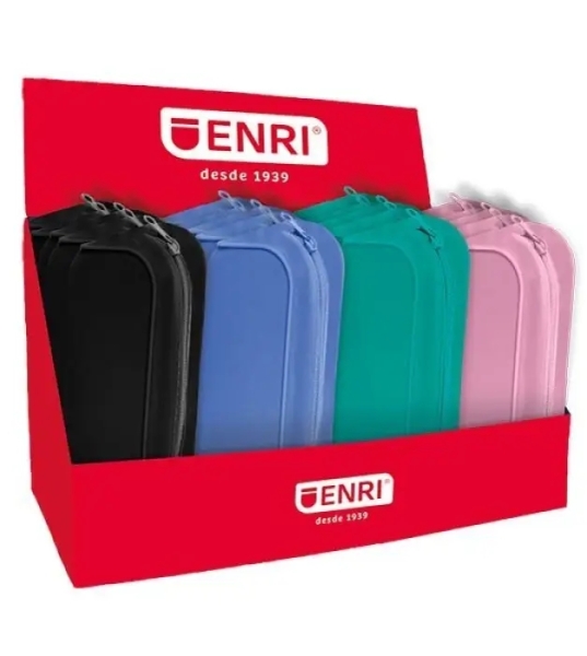 Enri Expositor de 20 Estuches Portatodo con 3 Compartimentos - Cierres de Cremallera - Fabricado en Poliester - Colores Surtidos