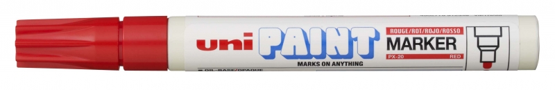 Uni-ball PX-20 Paint Marker - Marcador de Pintura - Punta Acrilica de Bala 2.2-2.8mm - Permanente en Todas las Superficies - Resistente a Luz y Agua - Color Rojo