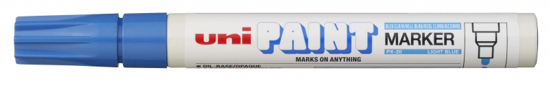 Uni-ball PX-20 Paint Marker - Marcador de Pintura - Punta Acrilica de Bala 2.2-2.8mm - Permanente en Todas las Superficies - Resistente a Luz y Agua - Color Azul Claro