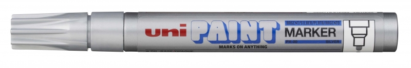 Uni-ball PX-20 Paint Marker - Marcador de Pintura - Punta Acrilica de Bala 2.2-2.8mm - Permanente en Todas las Superficies - Resistente a Luz y Agua - Color Plata