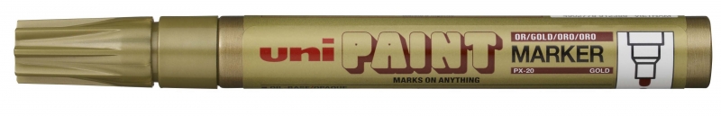 Uni-ball PX-20 Paint Marker - Marcador de Pintura - Punta Acrilica de Bala 2.2-2.8mm - Permanente en Todas las Superficies - Resistente a Luz y Agua - Color Oro