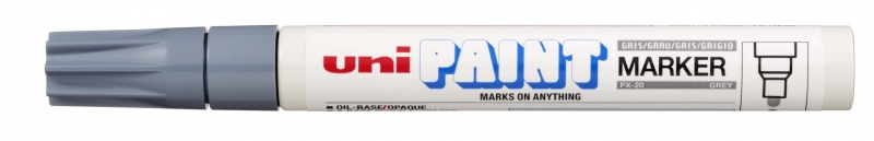 Uni-ball PX-20 Paint Marker - Marcador de Pintura - Punta Acrilica de Bala 2.2-2.8mm - Permanente en Todas las Superficies - Resistente a Luz y Agua - Color Gris