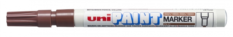 Uni-ball PX-21 Paint Marker - Marcador de Pintura - Punta Acrilica de Bala 0.8-1.2mm - Permanente en Todas las Superficies - Resistente a Luz y Agua - Cuerpo de Aluminio - Color Marrón