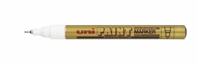 Uni-ball PX-203 Marcador de Pintura - Punta Acrilica 1mm - Permanente en Todas las Superficies - Resistente a Luz y Agua - Color Oro