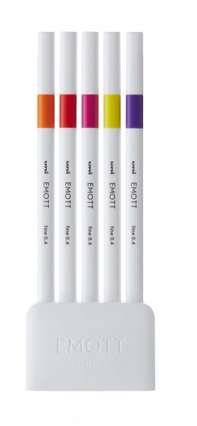 Uni-ball PEM-SY Set Nº2 Emott Passion Colors Pack de 5 Rotuladores de Linea Fina - Punta 0.4mm - Tinta a Base de Agua - Diseño Innovador - Ancho de Linea Constante - Colores Surtidos