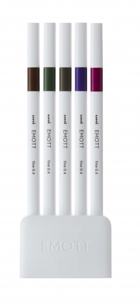 Uni-ball PEM-SY Set Nº3 Emott Vintage Colors Pack de 5 Rotuladores de Linea Fina - Punta 0.4mm - Tinta a Base de Agua - Diseño Innovador - Ancho de Linea Constante - Colores Surtidos