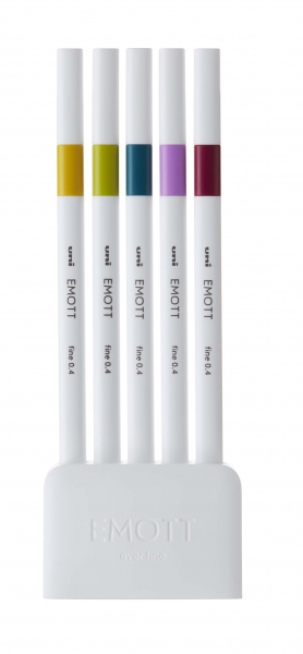 Uni-ball PEM-SY Set Nº8 Emott Retro Colors Pack de 5 Rotuladores de Linea Fina - Punta 0.4mm - Tinta a Base de Agua - Diseño Innovador - Ancho de Linea Constante - Colores Surtidos