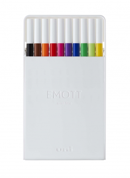 Uni-ball PEM-SY Set Nº1 Emott Essential Colors Pack de 10 Rotuladores de Linea Fina - Punta 0.4mm - Tinta a Base de Agua - Diseño Innovador - Ancho de Linea Constante - Colores Surtidos