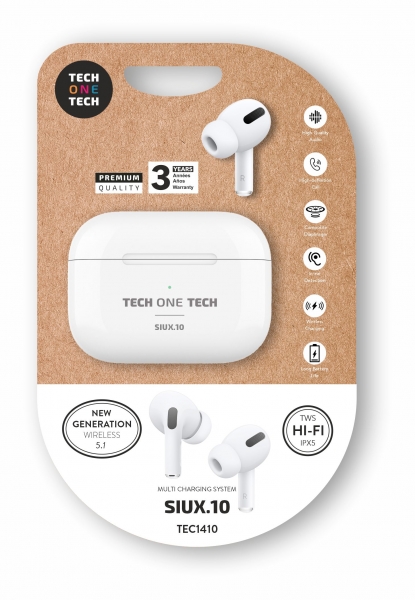 TechOneTech Auriculares Inalambricos Bluetooth TWS - Hasta 30h de Reproduccion - IPX5 - Color Blanco