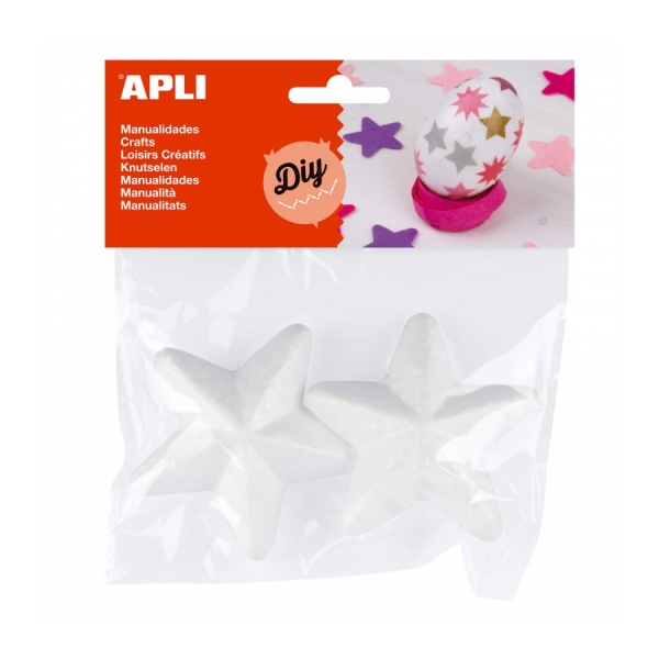 Apli Pack de 2 Estrellas de Poliestireno - Alta Densidad - Faciles de Cortar y Pintar - Ideales para Decoraciones y Manualidades - Color Blanco