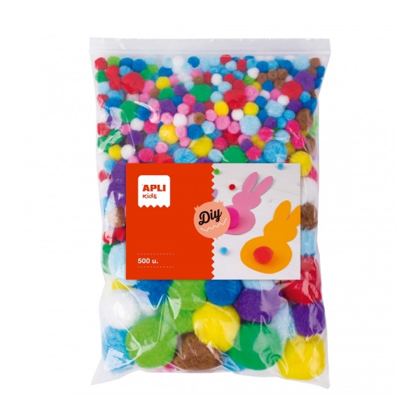 Apli Pack de 500 Pompones - Formato MAXI - Ideal para Escuelas y Talleres Infantiles - Estimula la Imaginacion y Creatividad - Perfectos para Manualidades y Decoraciones - Color Amarillo