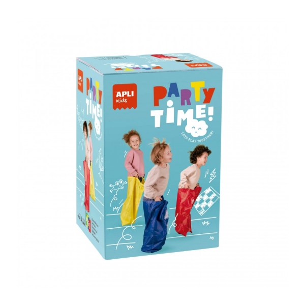 Apli Pack de 4 Sacos - Juego Carrera de Sacos Party Time - Incluye Bolsa de Almacenaje - Ideal para Aire Libre - Fomenta Ejercicio y Socializacion