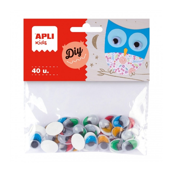 Apli Ojos Moviles Adhesivos Ovalados - Gran Poder de Adhesion - Versatiles para Multiples Superficies - Ideales para Manualidades Escolares y Talleres Infantiles - Colores Surtidos