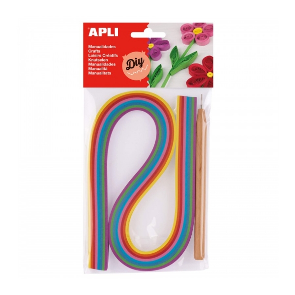 Apli Kit de Quilling - Incluye Herramienta y 120 Tiras de Papel - Ideal para Decoraciones y Manualidades Originales - Perfecto para Tarjetas, Invitaciones, Joyas y Mas - Colores Surtidos