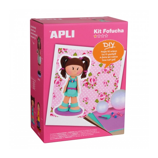 Apli Kit de Manualidades Fofucha Niña - Incluye Todo el Material - Patrones e Instrucciones Visuales - Ideal para Principiantes - Actividad Guiada