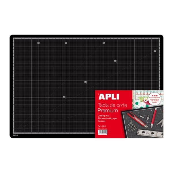 Apli Tabla de Corte PVC A3 - Antideslizante - Auto Cicatrizante - Impresion en Gris - Calidad Superior - Ultrarresistente - Precision Total - Color Negro