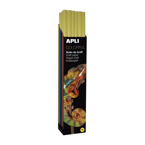 Apli Rollo de Papel Kraft - 70gr - Fibras Naturales - Alta Resistencia - Homogeneidad de Color - Ideal para Embalajes y Manualidades - Soporta Temperas y Acuarelas - Color Amarillo