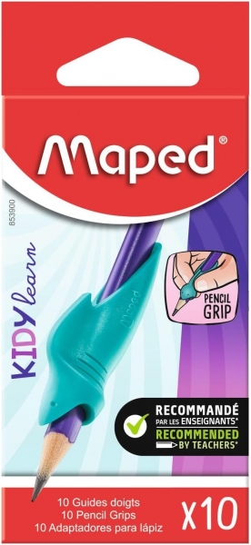 Maped Kidy Lern Pack de 10 Guias de Lapiz para Dedos - Modelo Tiburon - Guia Extraible - Apta para la Mayoria de Lapices - Para Alumnos de 3 a 7 Años