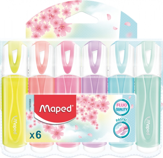 Maped Classic Pack de 6 Marcadores Fluorescentes Pastel - Punta Biselada - Trazo de 1 a 5mm - Ideal para Subrayar y Resaltar - Colores Pastel Surtidos