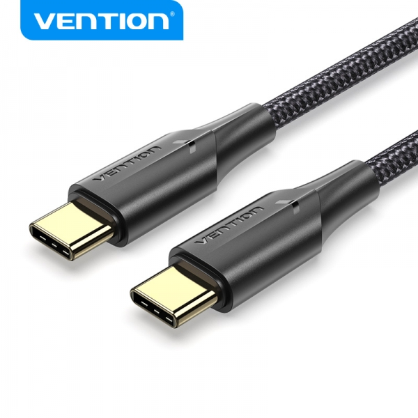 Vention Cable USB-C Macho a USB-C Macho 3A 60W LED - 0.5m - Algodon Trenzado Negro