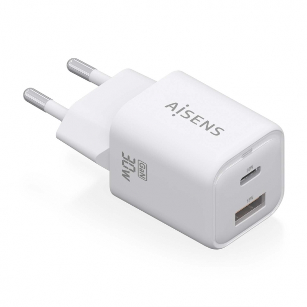 Aisens Cargador Gan USB-C 30W - Alta Eficiencia Energetica - Diseño Elegante y Moderno - Tecnologia AI - Carga Rapida y Segura - Proteccion contra Sobrecarga y Cortocircuito