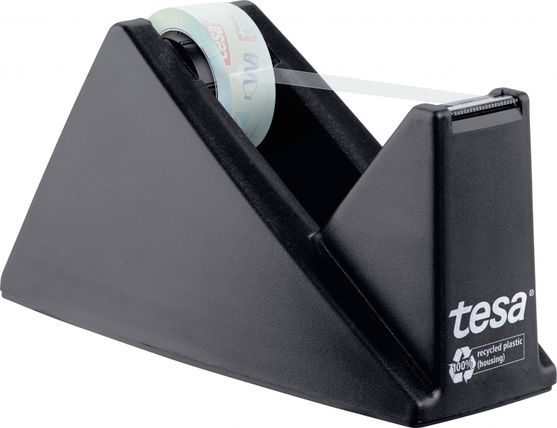 Tesa Tesafilm Eco & Crystal Easy Cut Portarrollos de Sobremesa + Cinta Adhesiva Fabricada con 90% de Botellas PET Recicladas - Color Negro