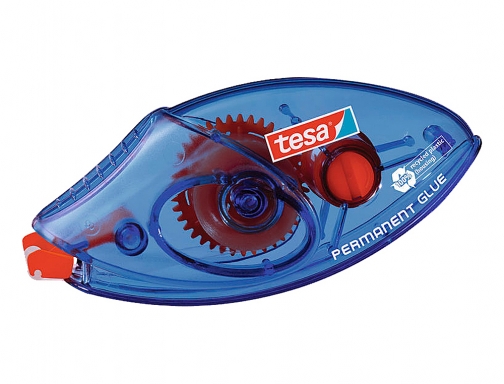 Tesa Roller EcoLogo Roller de Adhesivo Permanente 8.4mm x 8.5m - Adhesivo Extrafuerte - Preciso y Duradero - Fabricado con plastico 100% reciclado. - Carcasa Coloe Azul Translucido