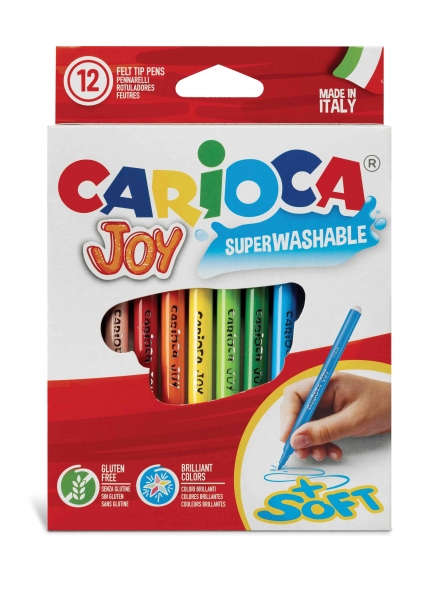 Carioca Joy Pack de 12 Rotuladores - Tinta Superlavable - Punta Fina 2.8mm - Punta Bloqueada - Tapa Ventilada - Color Varios