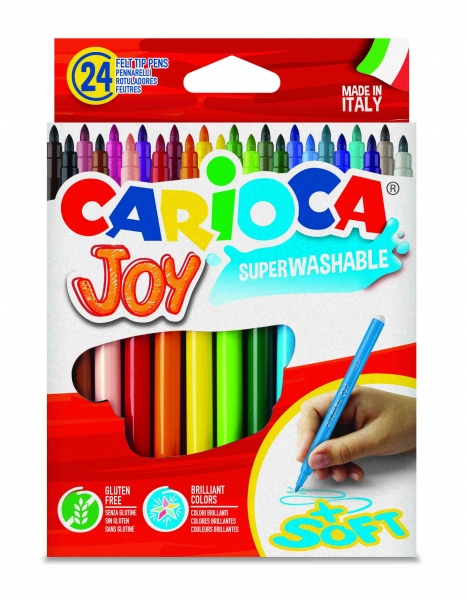 Carioca Joy Pack de 24 Rotuladores - Tinta Superlavable - Punta Fina 2.8mm - Punta Bloqueada - Tapa Ventilada - Color Varios