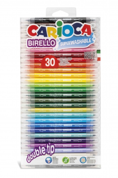 Carioca Birello Pack de 30 Rotuladores Edicion Especial - Doble Punta Fina y Media - Tinta Superlavable No Toxica - Lavable de la Piel y Tejidos con Agua - Color Varios