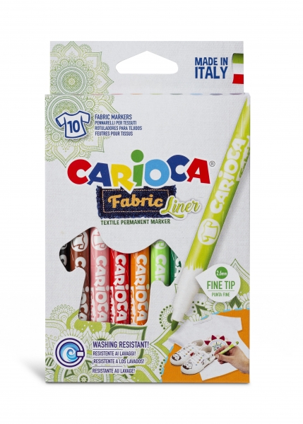 Carioca Fabric Pack de 10 Rotuladores para Tejidos - Punta Fina - Tinta Especial para Tejidos - Colores Indelebles - Punta Maxi Ø 2.6mm - Planchar para Mayor Duracion y Brillo - Color Varios