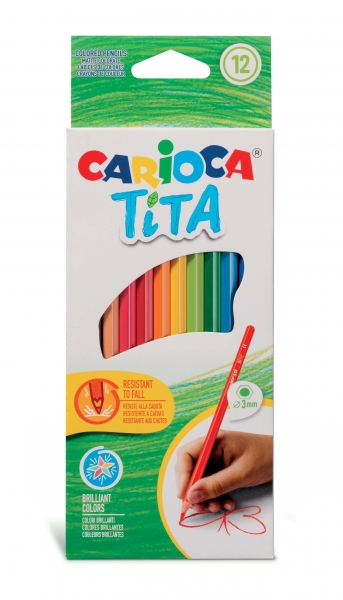 Carioca Tita Pack de 12 Lapices de Resina - Cuerpo Hexagonal - Escritura Blanda - Mina Segura y Super Resistente a las Caidas - Color Varios