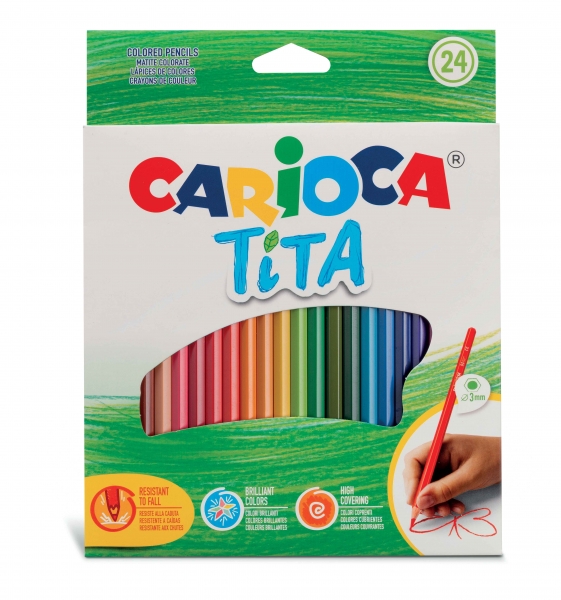 Carioca Tita Pack de 24 Lapices de Resina - Cuerpo Hexagonal - Colores Brillantes y Lavables - Escritura Blanda - Mina Ø 3mm Segura y Super Resistente a las Caidas - Color Varios