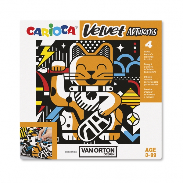 Carioca Velvet Artworks Pack de 4 Ilustraciones de Terciopelo para Colorear - Suave Textura - Desarrolla Destreza y Creatividad - En Colaboracion con Van Orton