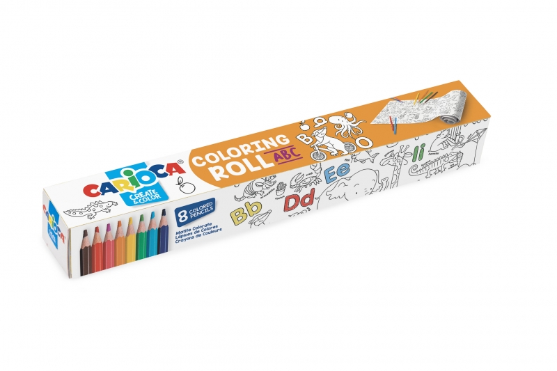 Carioca Coloring Roll Abc Rollo de Papel Adhesivo para Colorear - Aplicable en Superficies Verticales u Horizontales - Pegable y Despegable sin Residuos - Incluye 8 Lapices de Colores - Color Varios