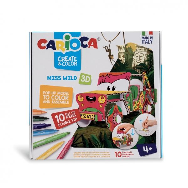 Carioca Pop-Up Pack de Modelos para Colorear y Construir - 10 Rotuladores Superlavables con Doble Punta - Fina y Media - Aventura con Nuevos Compañeros de Viaje - Color Varios