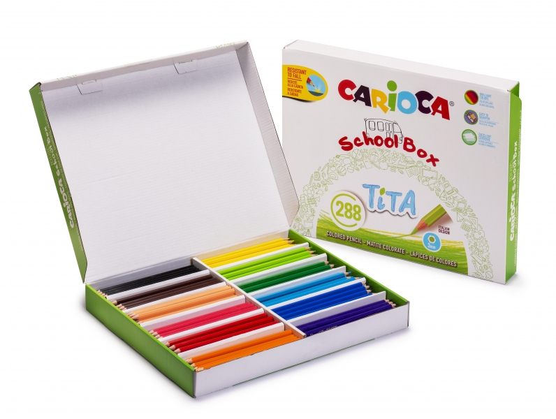 Carioca Tita Pack de 288 Lapices Hexagonales de Resina - Mina Ø 3mm - Colores Brillantes y Lavables - Escritura Blanda - Ideal para Colegios - Colores Surtidos