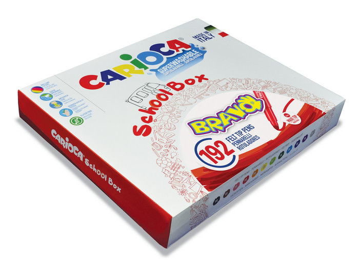 Carioca Bravo Pack de 192 Rotuladores - Punta Maxi 6mm Bloqueada - Cuerpo Octogonal Maxi - Tinta Superlavable - Tapa Ventilada - Ideal para Colegios - Colores Surtidos