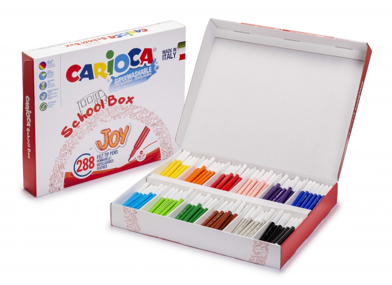 Carioca Joy School Box Pack de 288 Rotuladores - Punta 2.8mm - Tinta Superlavable - Bloqueada y con Tapa Ventilada - Ideal para Colegios - Colores Surtidos