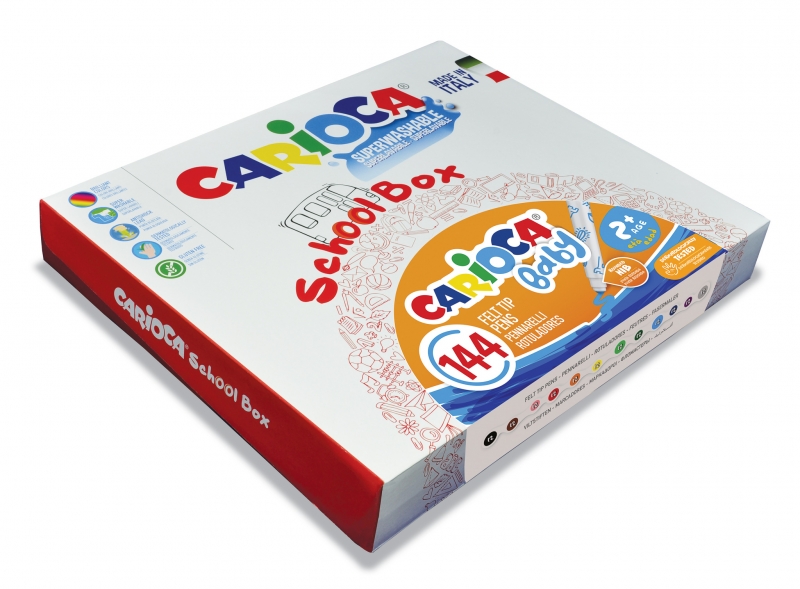 Carioca Baby Marker 2+ School Box Pack de 144 Rotuladores - Punta Redonda y Bloqueada - Cuerpo de Gran Dimension - Superlavables - Dermatologicamente Testados - Colores Surtidos