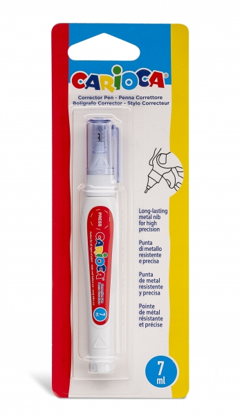 Carioca Corrector Pen Boligrafo Corrector - Punta de Metal Resistente y Precisa - Apto para Todo Tipo de Papel - Secado Rapido - Color Blanco