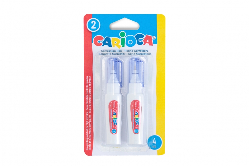 Carioca Pack de 2 Mini Boligrafos Correctores - Punta de Metal Resistente y Precisa - Apto para Todo Tipo de Papel - Secado Rapido - Color Blanco