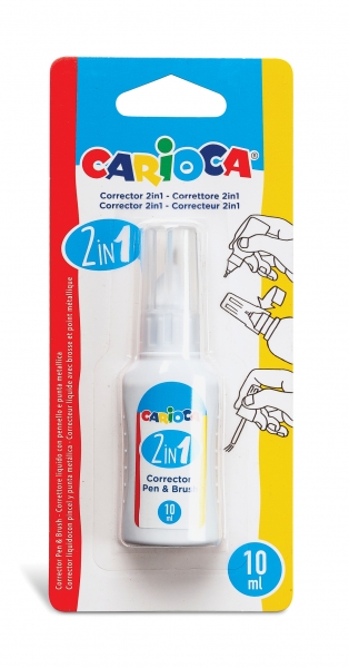 Carioca Pen & Brush Corrector 2 en 1 - Boligrafo y Pincel - Pincel de Nylon Suave y Preciso - Punta Metalica de Precision - Secado Rapido - Color Blanco